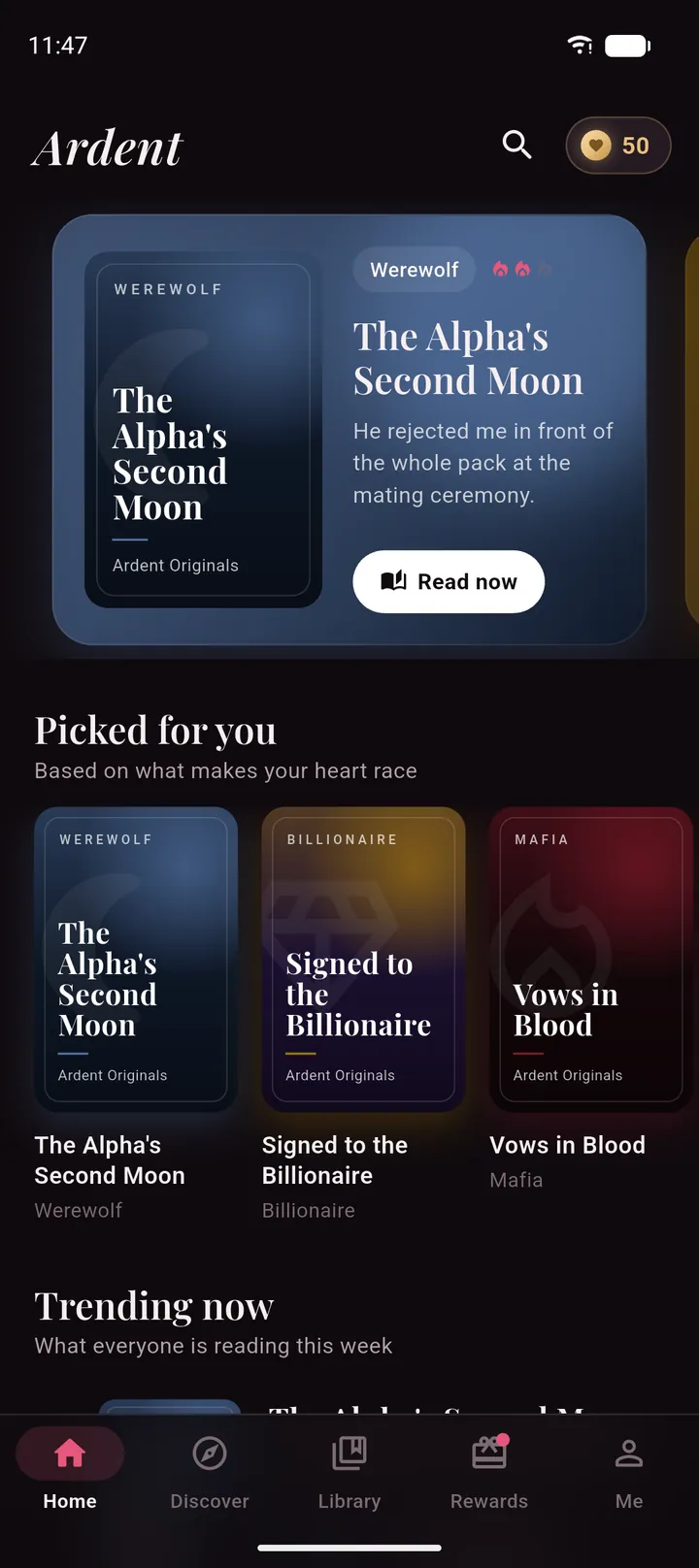 Ardent home screen with featured stories